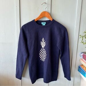 Cupcakes & Cashmere Navy Cashmere Sweater with Pineapple Design Resort Wear